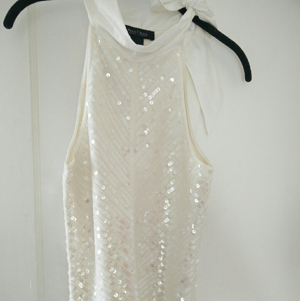 White Sequence top.  Ties around neck over left shoulder